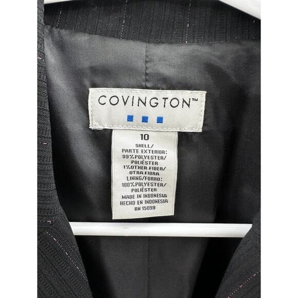 Covington Womens Blazer Size 10 Black Pink Pinstripe Button Up Suit Coat - Picture 5 of 11
